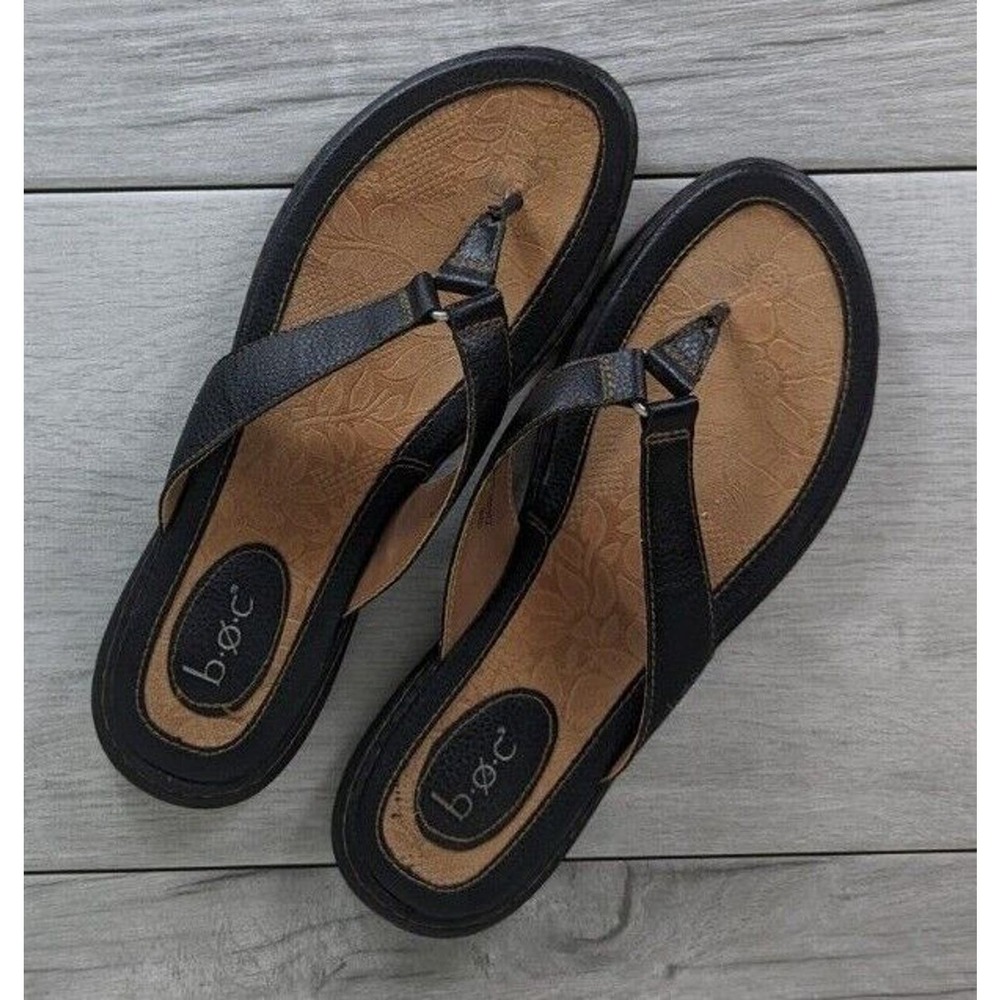 boc Born Zita Black Faux Leather Vegan Flip Flops Thongs sz 10